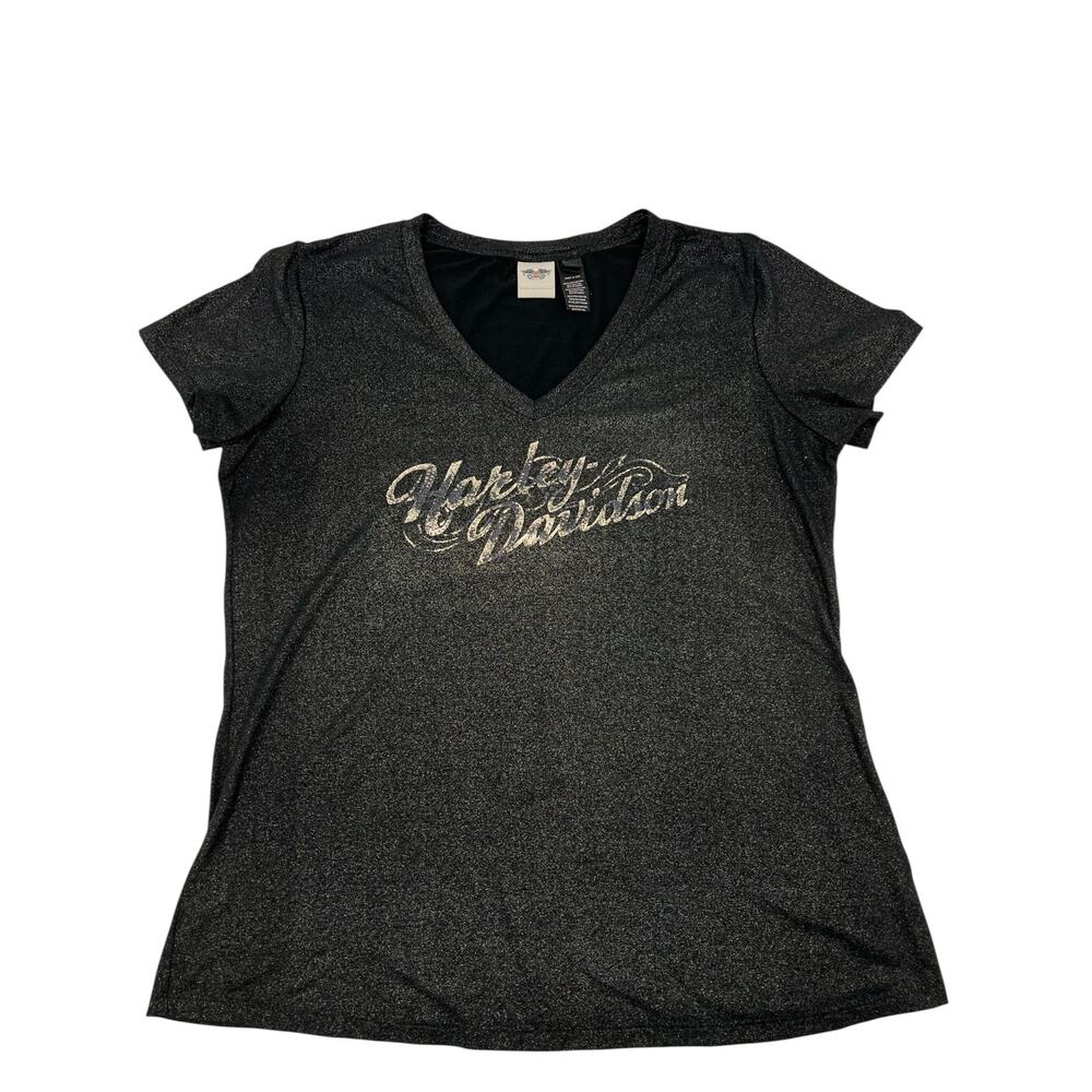Harley Davidson Womens Charcoal Metallic Stud Logo Short Sleeve T-Shirt Size 2XL